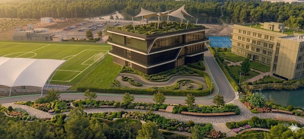 UBEMEX edificio principal con domo · vista lateral renderizada Inmerxia